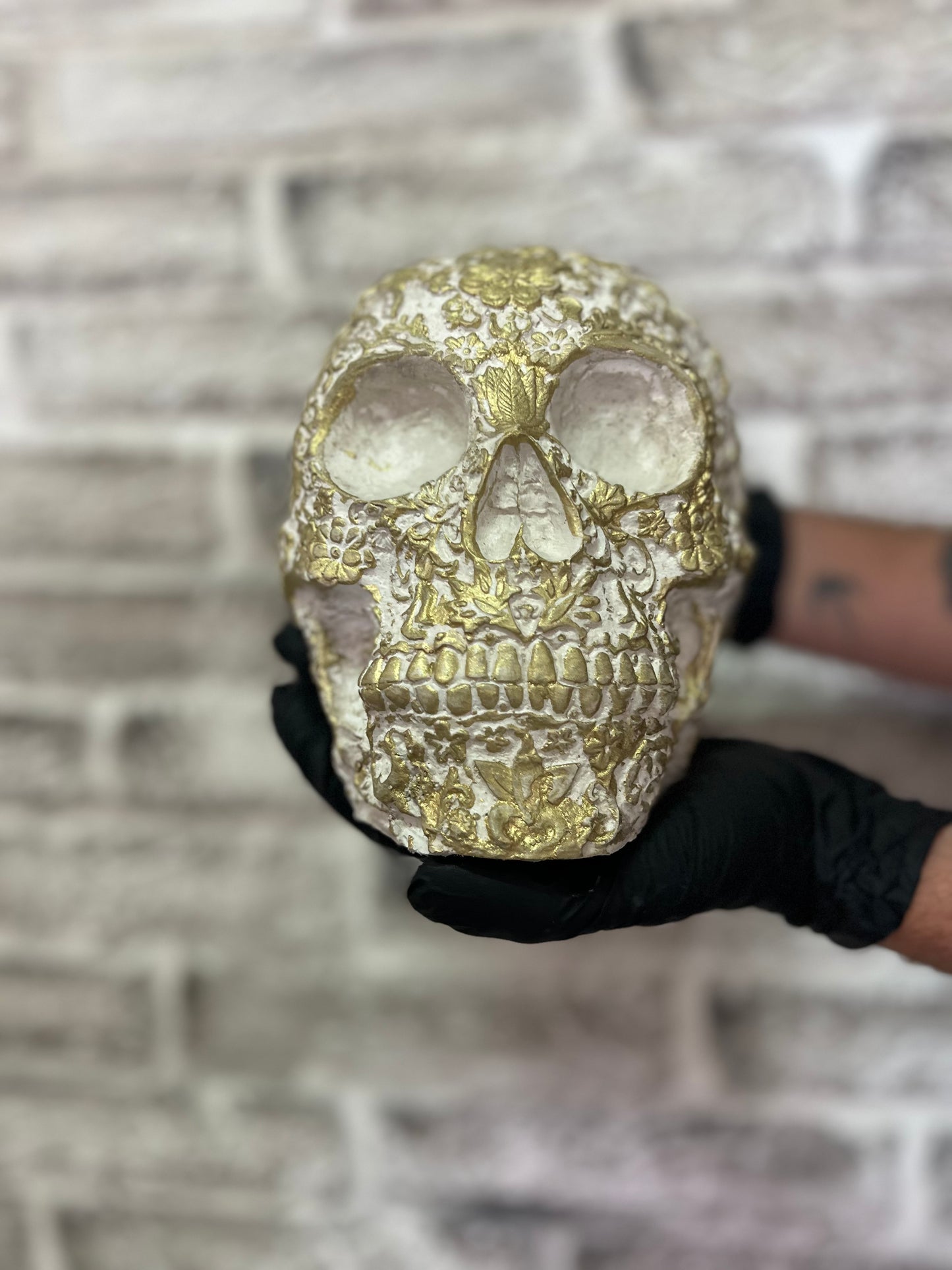 Teschio Messicano bianco oro